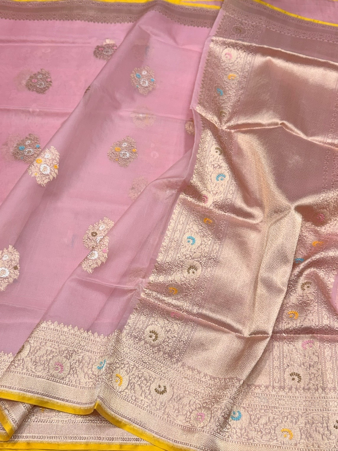 Baby Pink Handwoven Pure Organza Silk Saree
