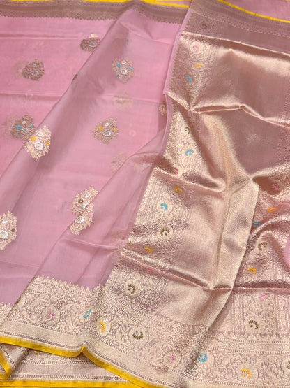 Baby Pink Handwoven Pure Organza Silk Saree