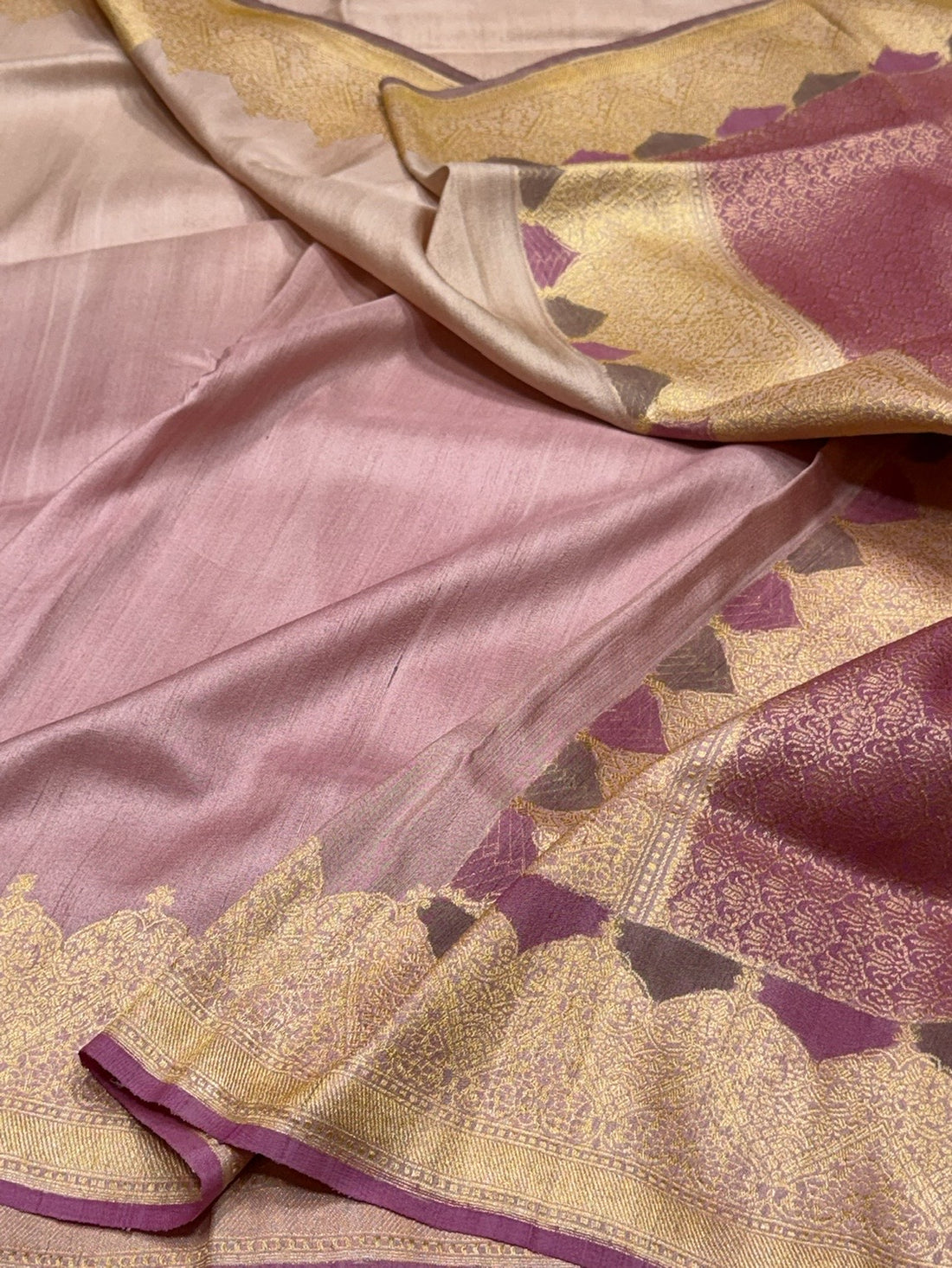Lilac Handwoven Pure Tussar Georgette Saree