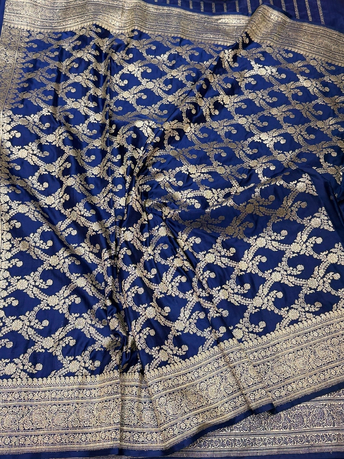 Royal Blue Handwoven Vintage Pure Banarasi Satin Silk Saree