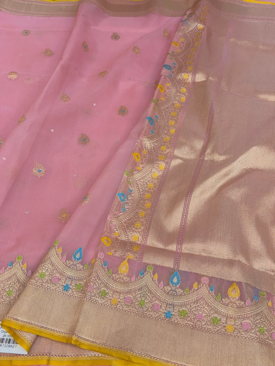 Pink Handwoven Pure Banarasi Organza Silk Saree