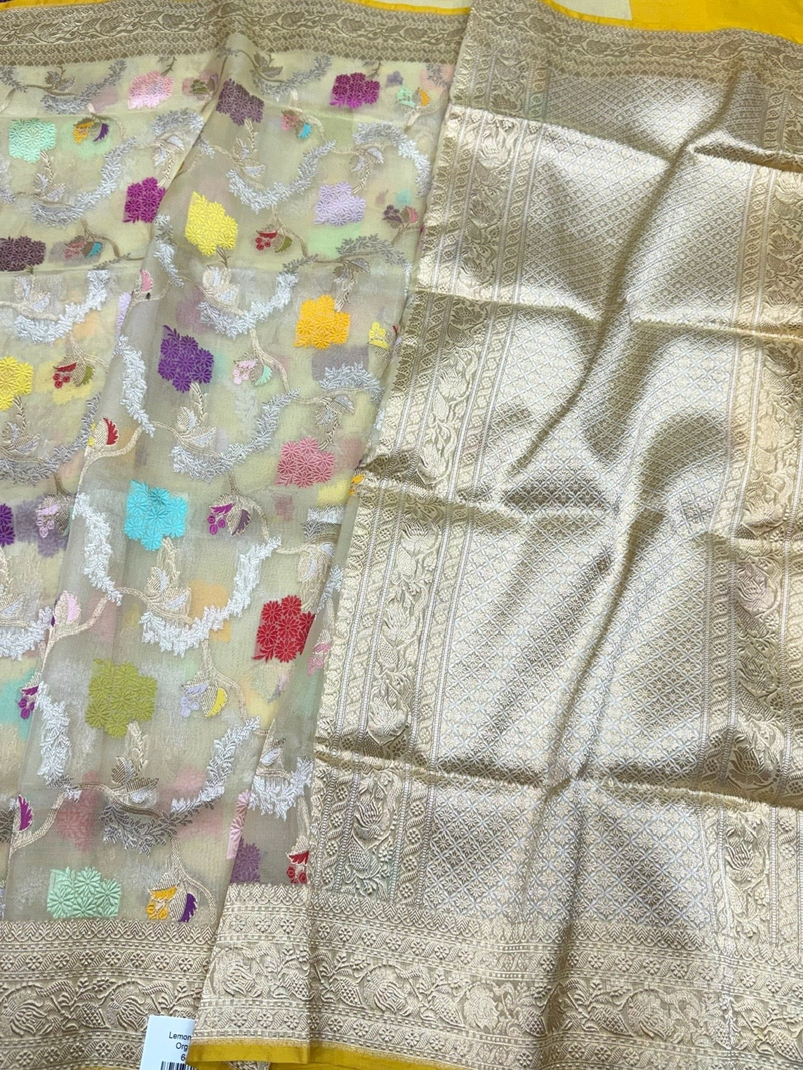 Lemon Yellow Handwoven Pure Organza Silk Saree