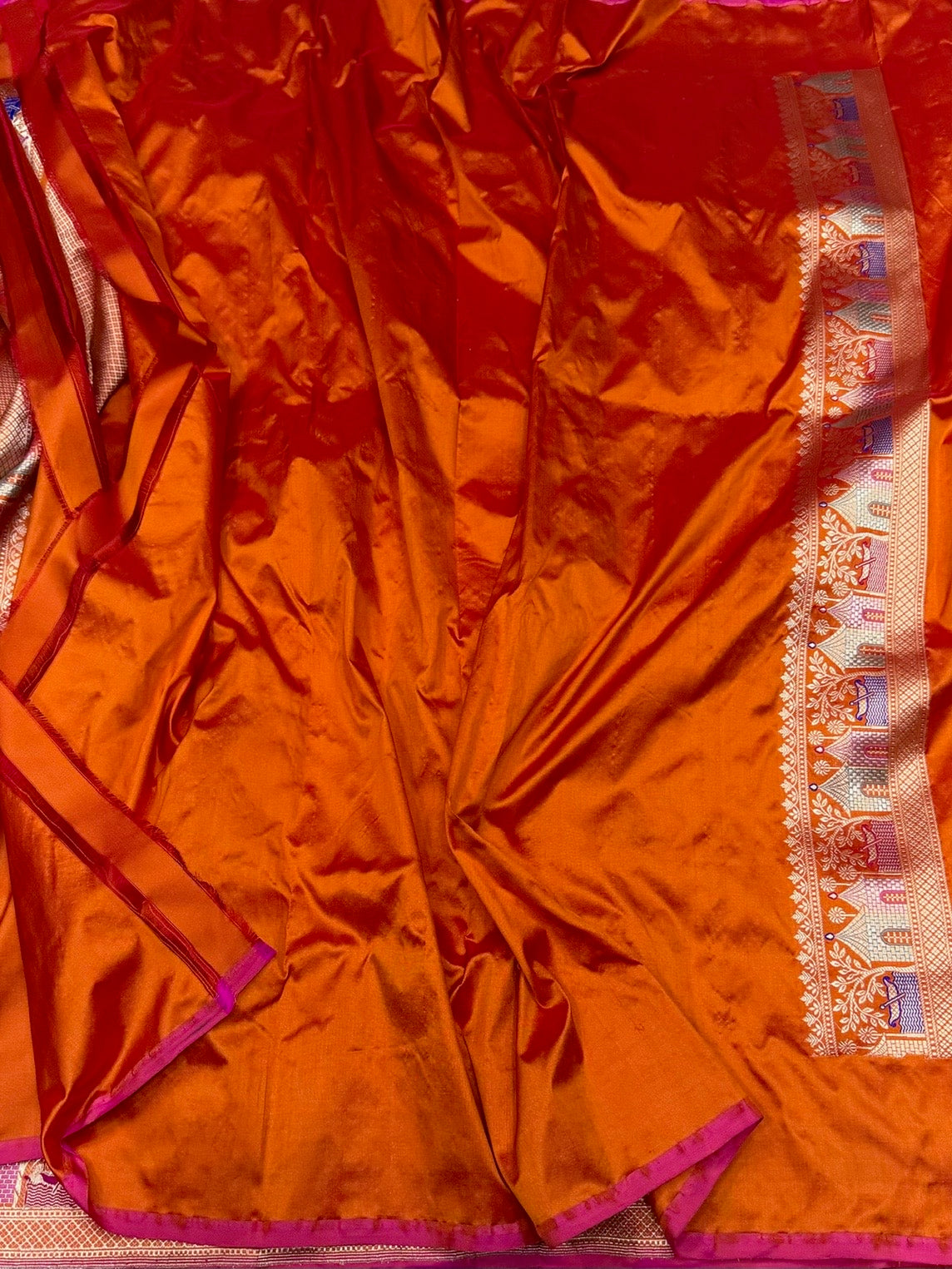 Orange Handwoven Pure Banarasi Silk Saree