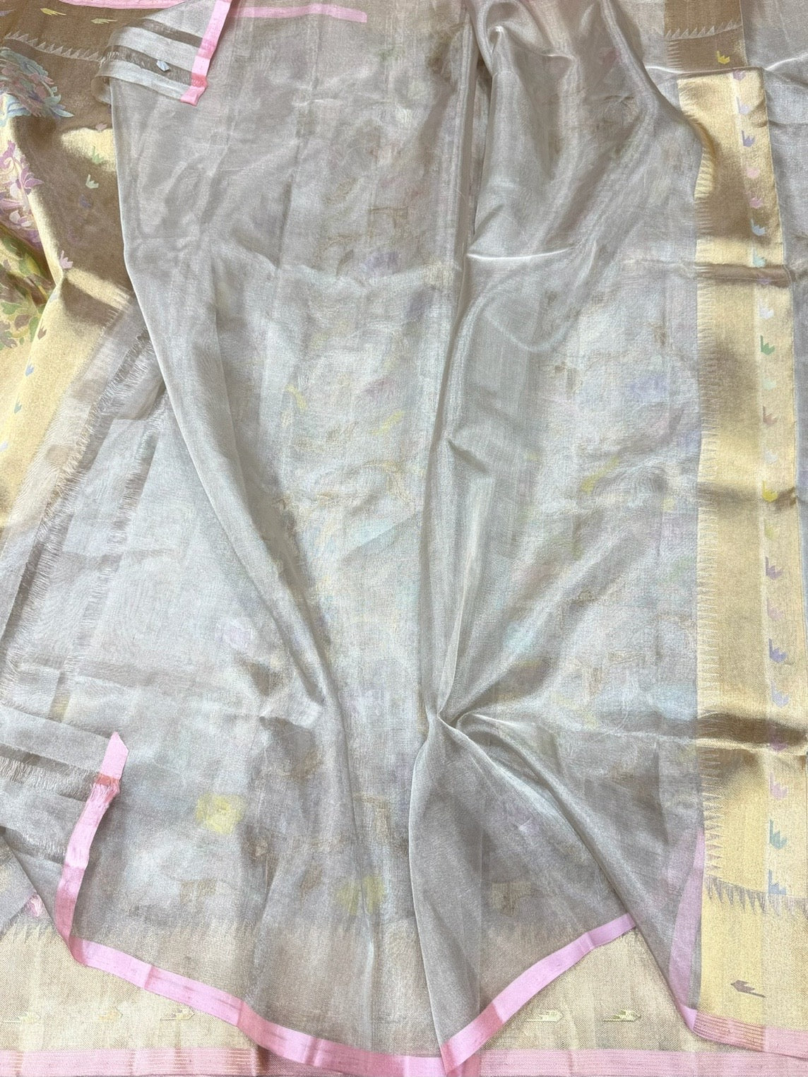 Silver Grey Handwoven Pure Banarasi Ektara Tissue Saree