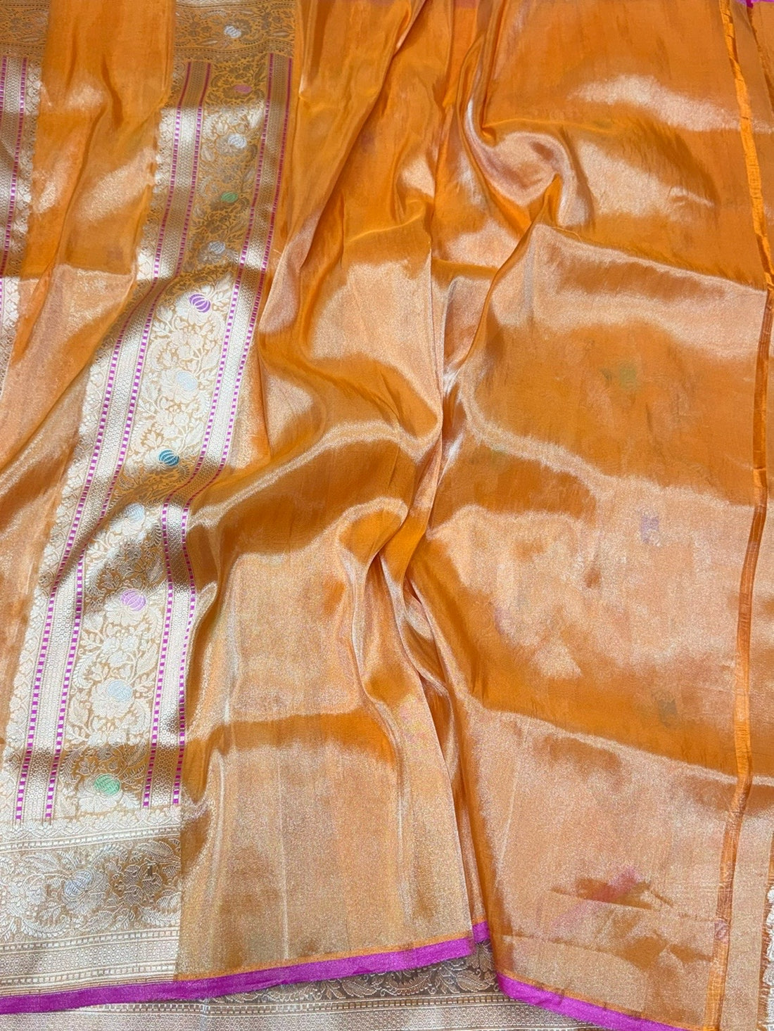 Orange Handwoven Banarasi Pure Silk Tissue Saree