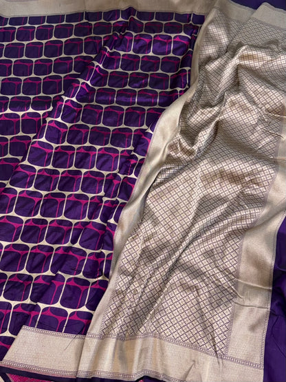 Purple Minakari Banarasi Pure Katan Silk Saree