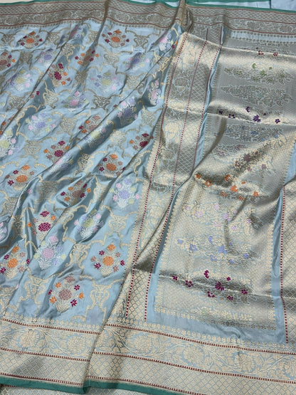 Sky Blue Handwoven Pure Banarasi Silk Saree