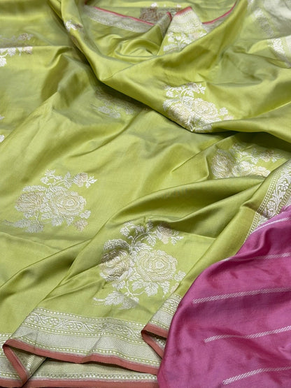 Pista Green Handwoven Pure Banarasi Ektara Silk Saree