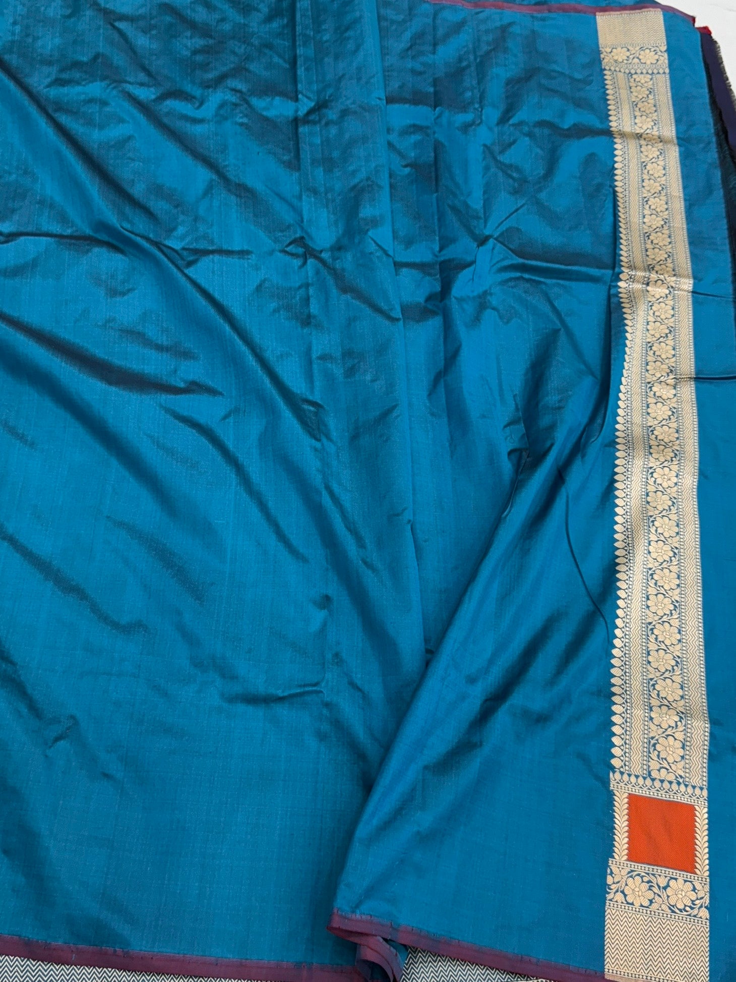 German Blue Handwoven Pure Banarasi Silk Saree in Kadwa Weave | 100% Pure Katan Mulberry Silk