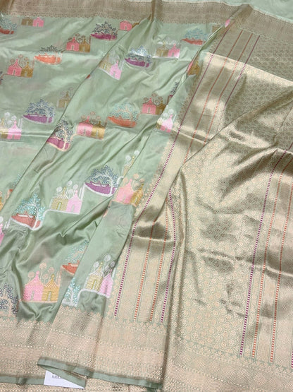 Pista Green Handwoven Pure Banarasi Silk Saree