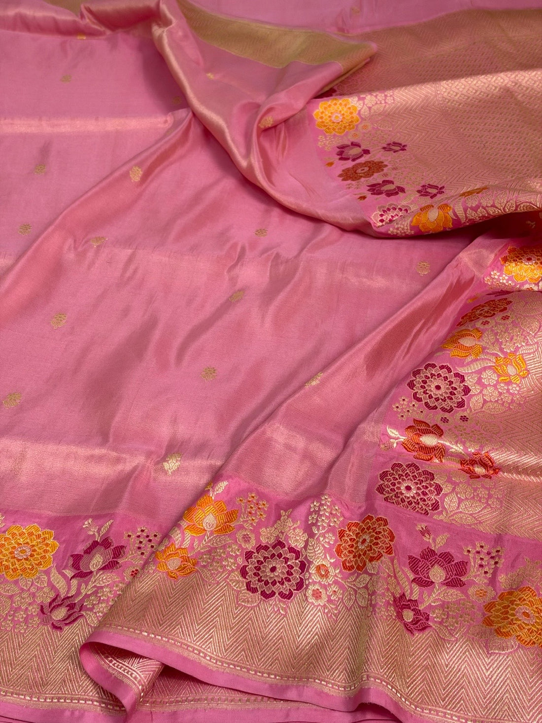 Baby Pink Handwoven Pure Banarasi Tissue Silk Saree