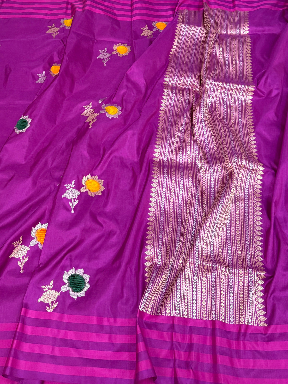 Magenta Pink Handwoven Pure Banarasi Katan Silk Saree