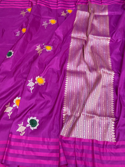 Magenta Pink Handwoven Pure Banarasi Katan Silk Saree
