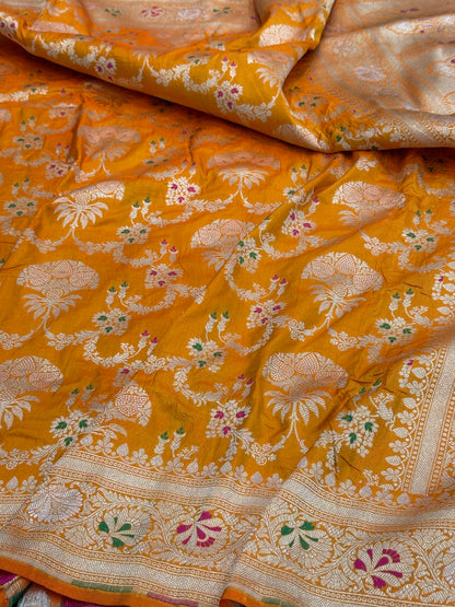Orange Minakari Pure Banarasi Silk Saree