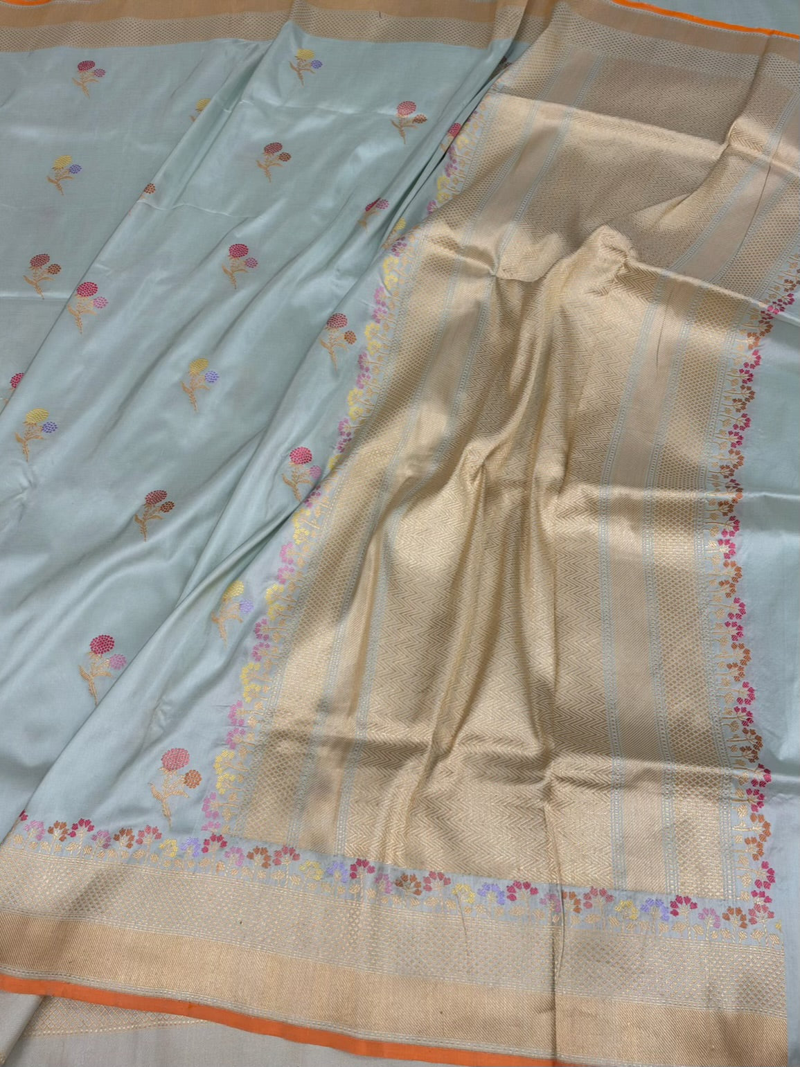 Powder Blue Handwoven Pure Banarasi Katan Silk Saree
