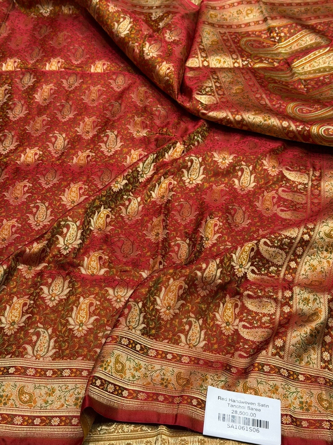 Red Handwoven Pure Banarasi Satin Tanchoi Silk Saree
