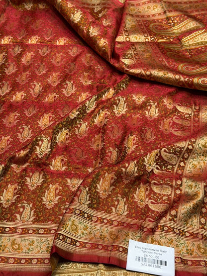 Red Handwoven Pure Banarasi Satin Tanchoi Silk Saree