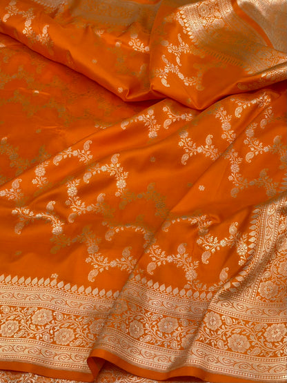 Orange Pure Banarasi  Katan Silk Saree