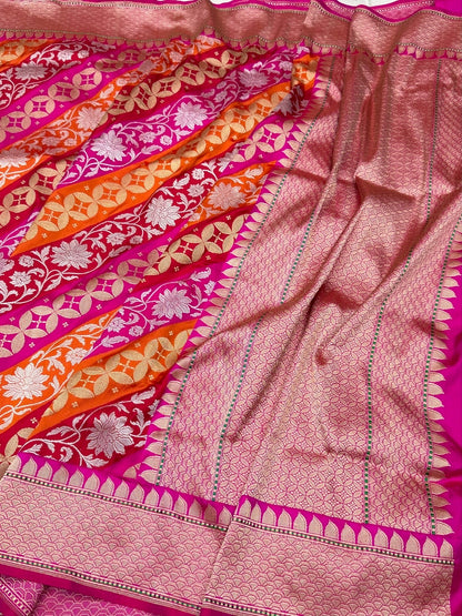 Rani Pink Handwoven Pure Banarasi Rangkaat Silk Saree