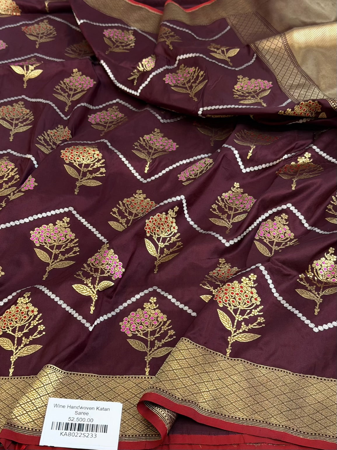 Wine Handwoven Pure Banarasi Katan Silk Saree