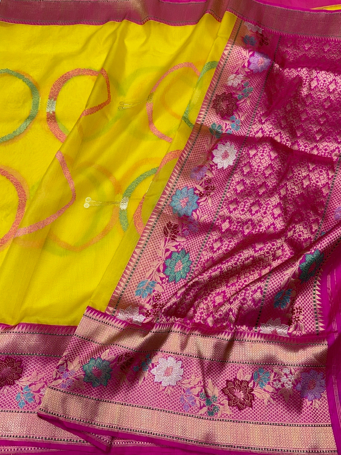 Yellow Handwoven Pure Organza Silk Saree