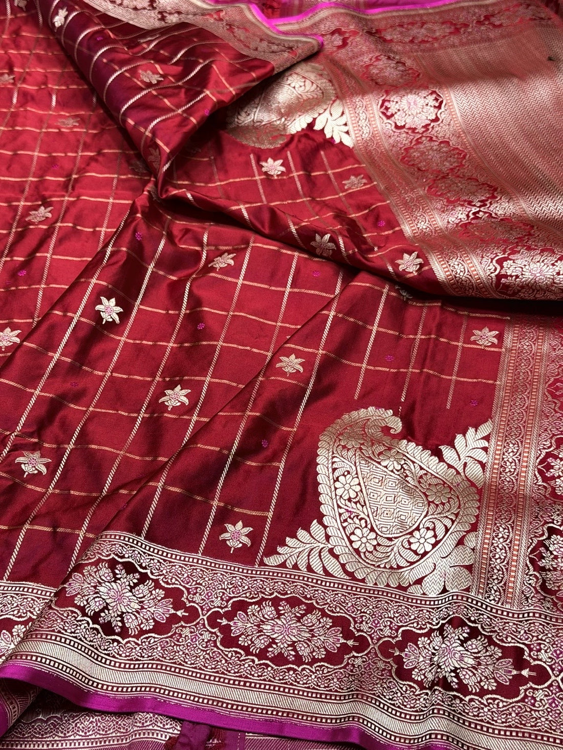 Ruby Red Handwoven Pure Banarasi Satin Silk Saree
