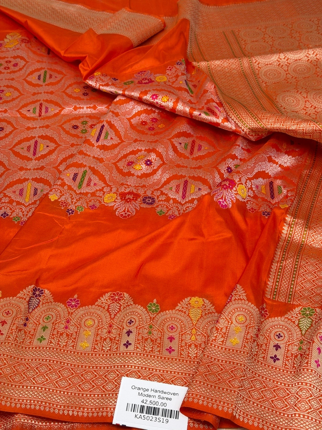 Orange Handwoven Pure Banarasi Katan Silk Saree