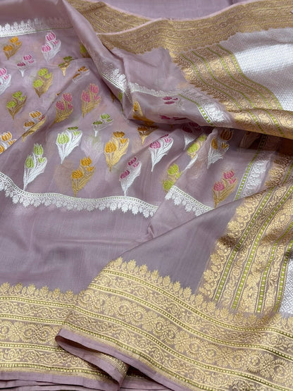 Mauve Handwoven Pure Organza Silk Saree