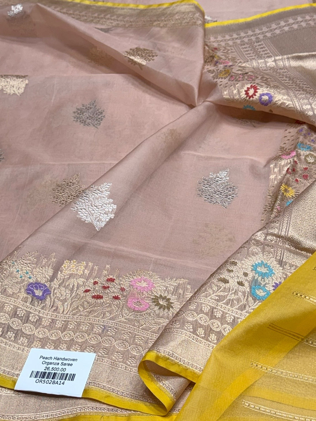 Peach Handwoven Pure Organza Silk Saree