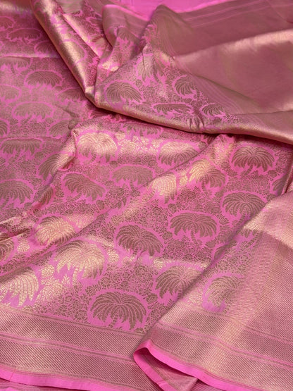 Baby Pink Banarasi Pure Silk Brocade Saree