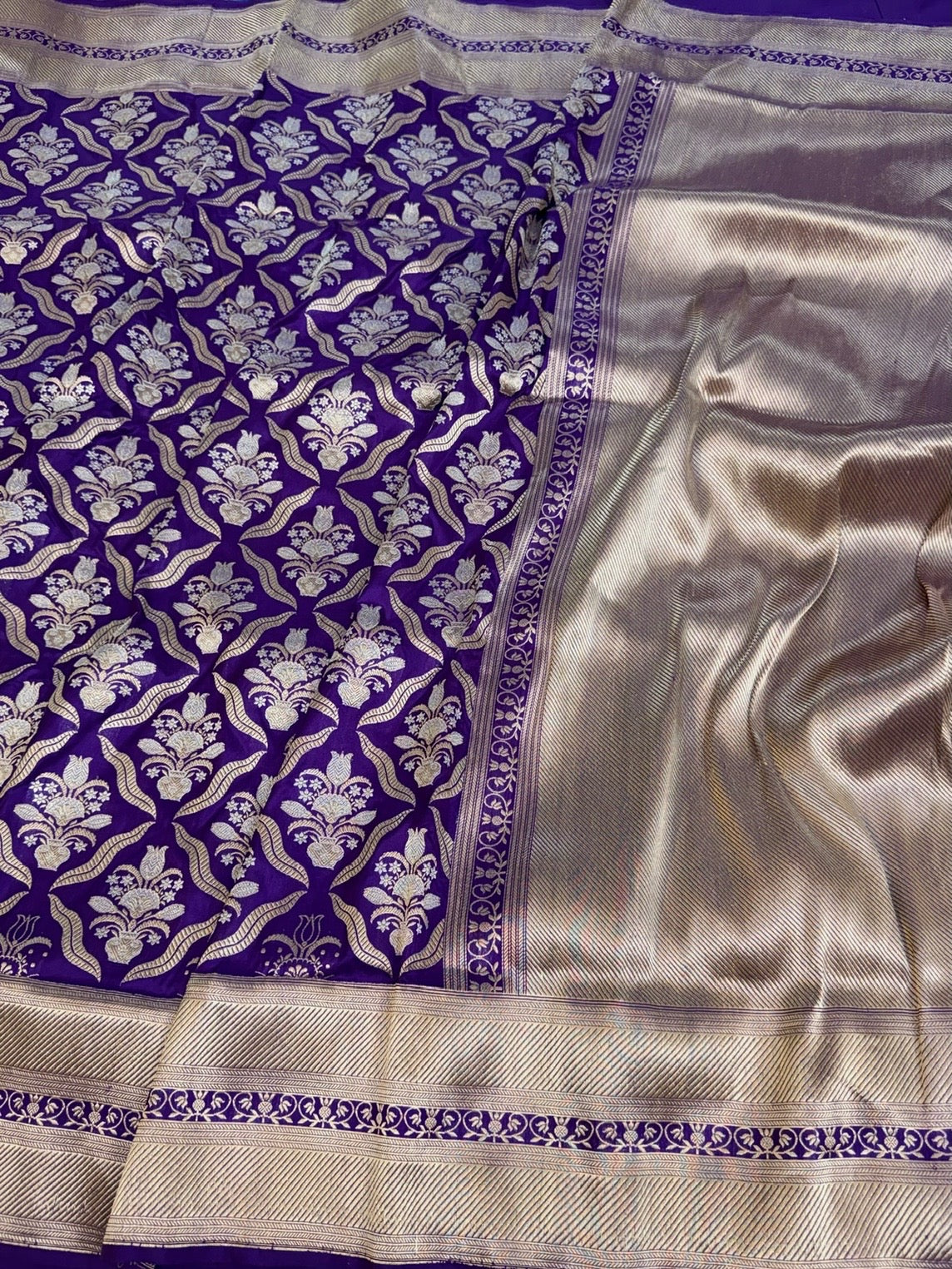 Purple Handwoven Pure Katan Silk Banarasi Saree
