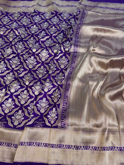 Purple Handwoven Pure Katan Silk Banarasi Saree