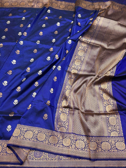 Handwoven Pure Banarasi Saree in Katan Silk – Traditional Checks Weave