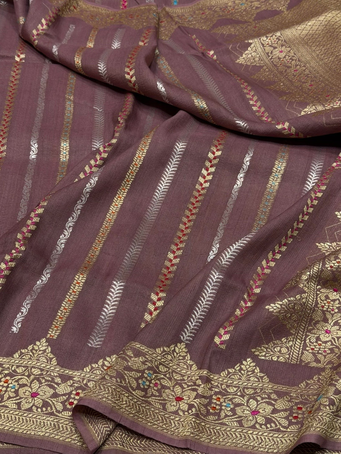 Wine Purple Handwoven Pure Tussar Georgette Saree