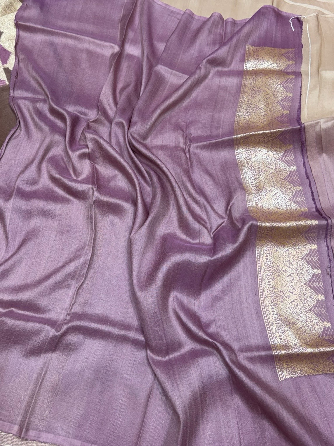 Mauve Handwoven Pure Tussar Georgette Saree