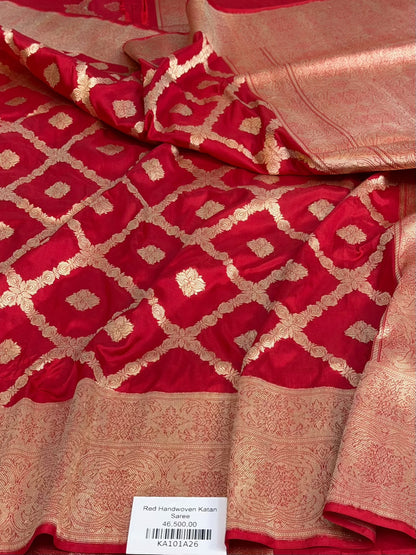 Red Handwoven Banarasi Pure Katan Silk Saree