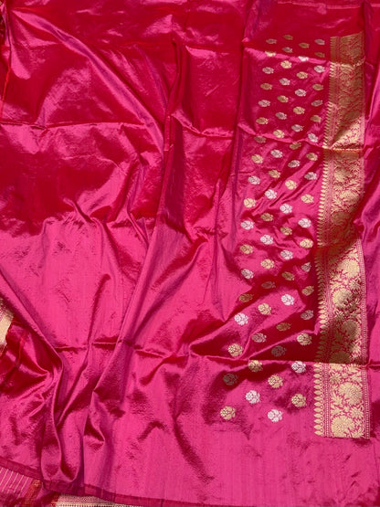 Rani Pink Handwoven Pure Banarasi Silk Saree