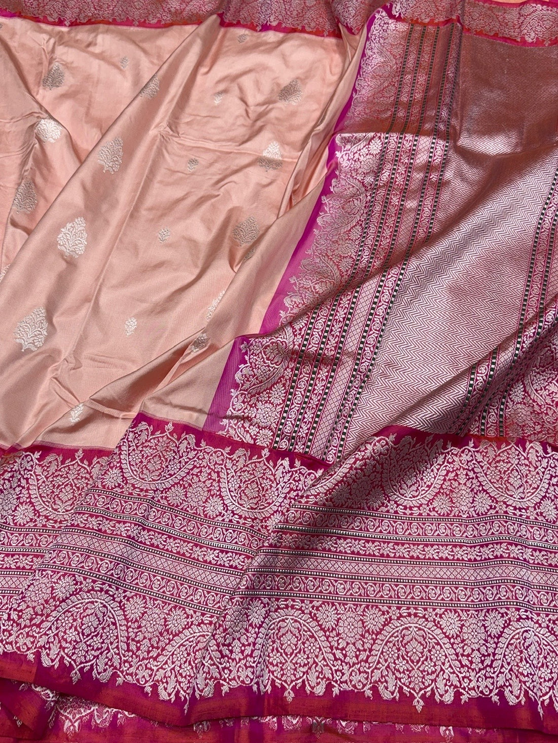 Peach Handwoven Pure Banarasi Ektara Silk Saree