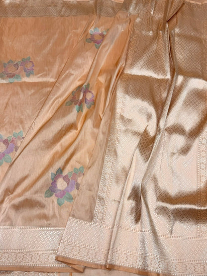 Peach Gold Handwoven Pure Banarasi Tissue Saree