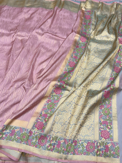 Gajiri Pink Handwoven Pure Banarasi Ektara Silk Saree