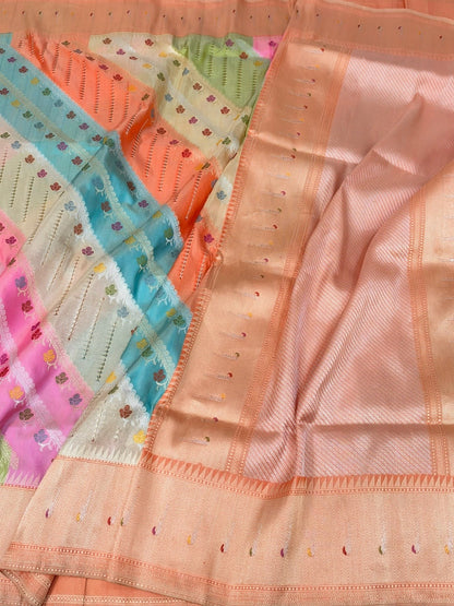 Peach Handwoven Pure Banarasi Rangkaat Silk Saree