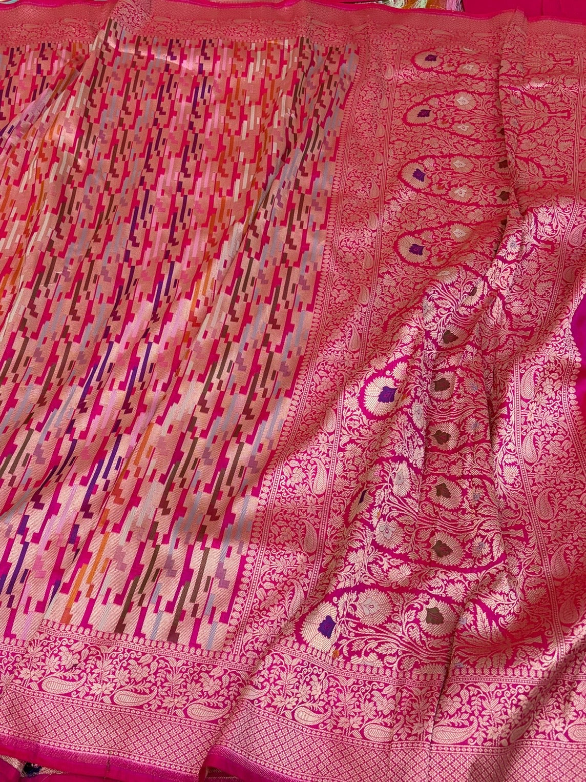 Rani Pink Rangkaat Banarasi Pure Katan Silk Saree