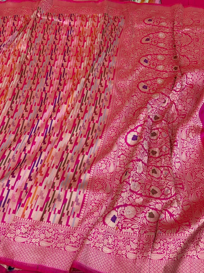 Rani Pink Rangkaat Banarasi Pure Katan Silk Saree