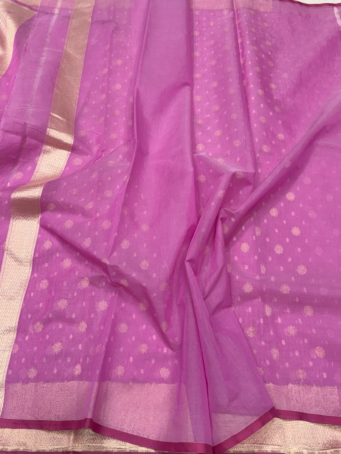 Pastel Pink Banarasi Pure Kora Cotton Saree
