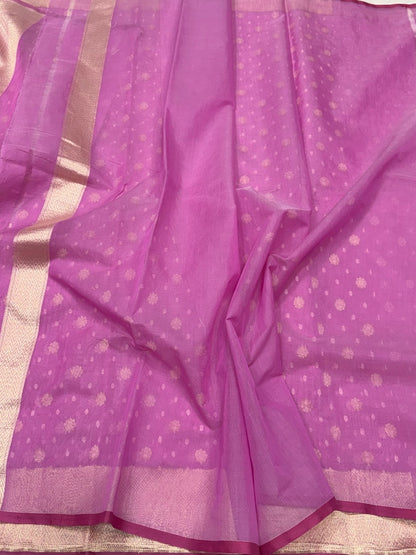 Pastel Pink Banarasi Pure Kora Cotton Saree