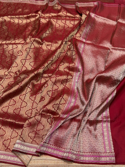 Red Handwoven Pure Banarasi Brocade Saree – Kadwa Katan Silk | Authentic Banaras Handloom