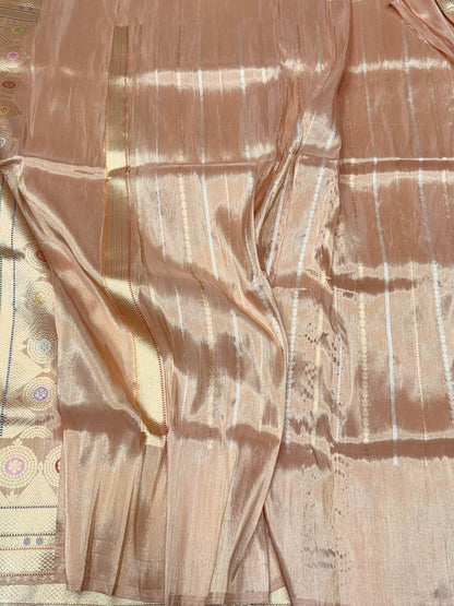 Rose Gold Handwoven Pure Banarasi Tissue Silk Saree