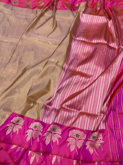 Rani Pink Handwoven Pure Banarasi Tissue Saree