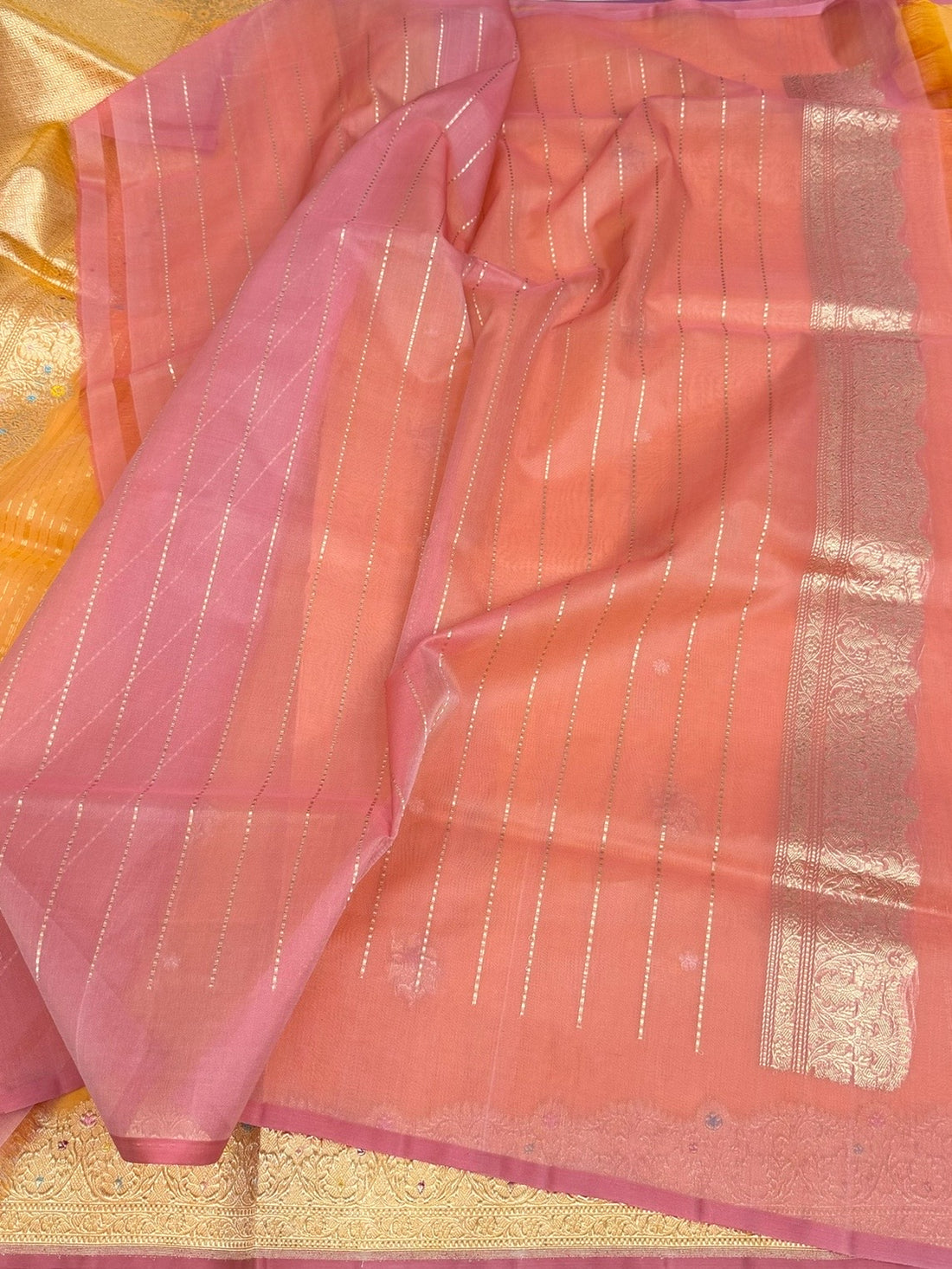 Orange Handwoven Banarasi Pure Organza Silk Saree