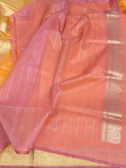 Orange Handwoven Banarasi Pure Organza Silk Saree